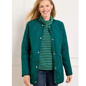 Talbots Quilted Collarless Coat Jacket Womens S Petite in Spruced Up Teal NEW